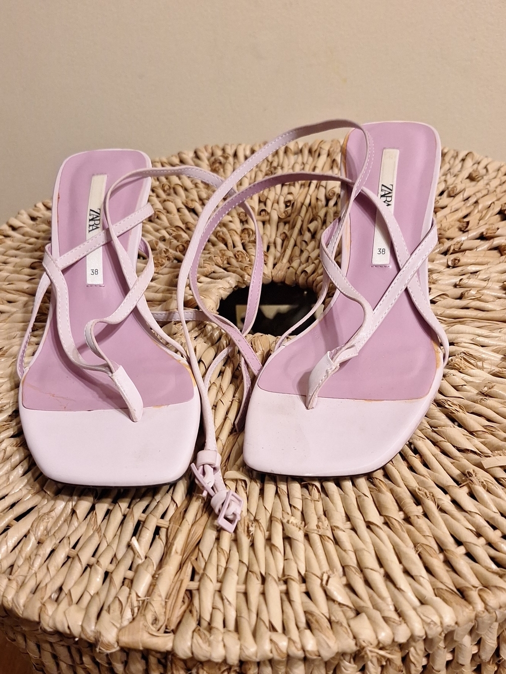 ZARA Pastel Lilac Strappy Square-Toe Sandals...SIZE 8
